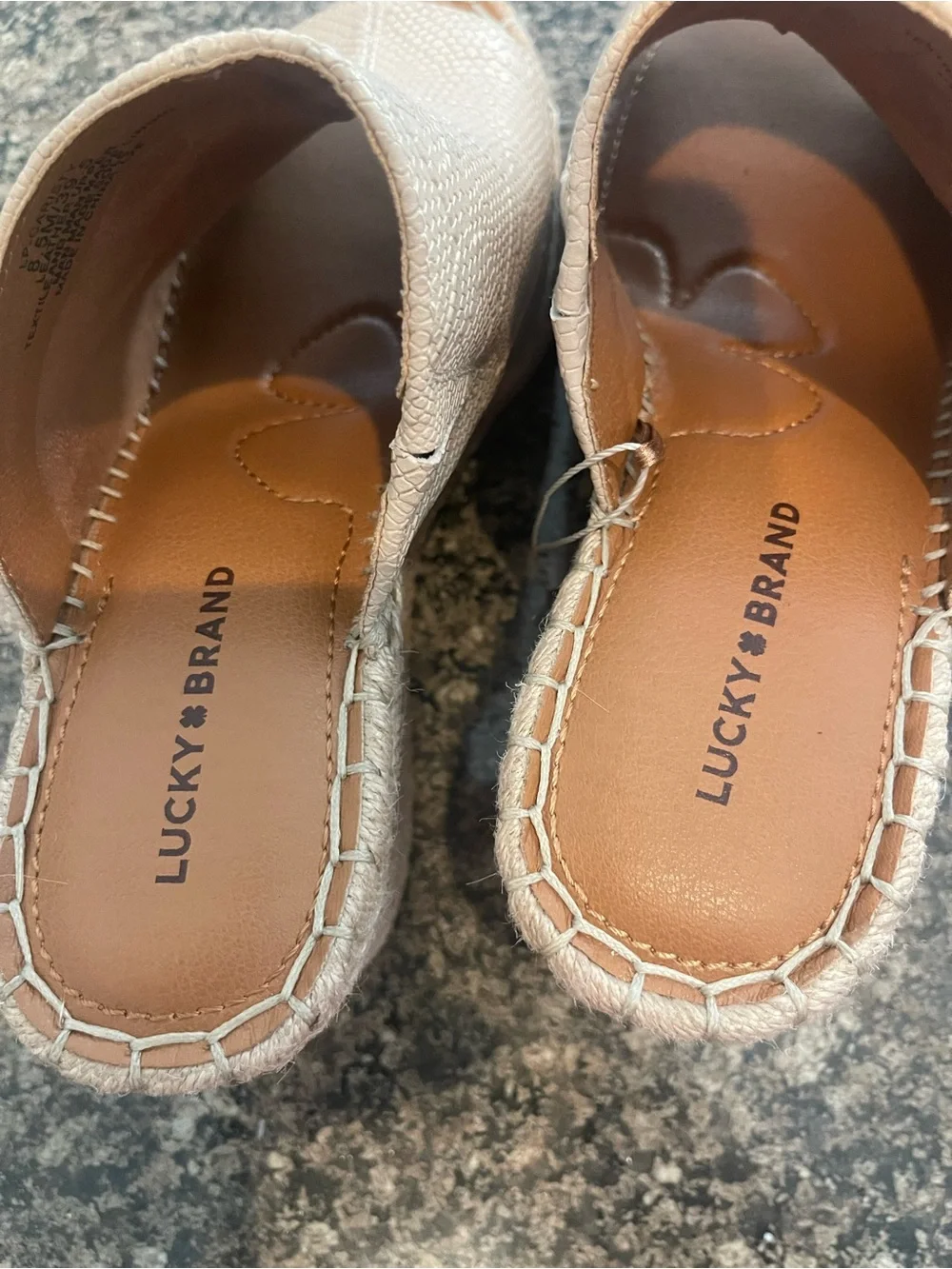 Lucky Brand Cream Textured Espadrille Slide Wedges